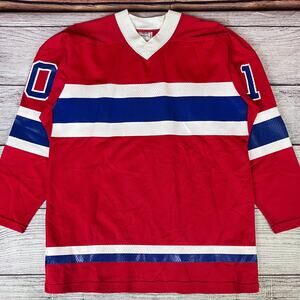 Vintage 1970s Sand-Knit Red & Blue Hockey Jersey